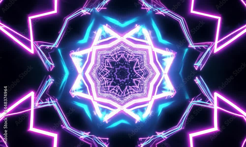 Vibrant kaleidoscopic pattern with neon colors creating a mesmerizing visual effect