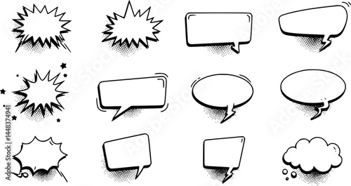 Comic Book Speech Bubbles Pop Art Text Balloons Blank Dialog Boxes
