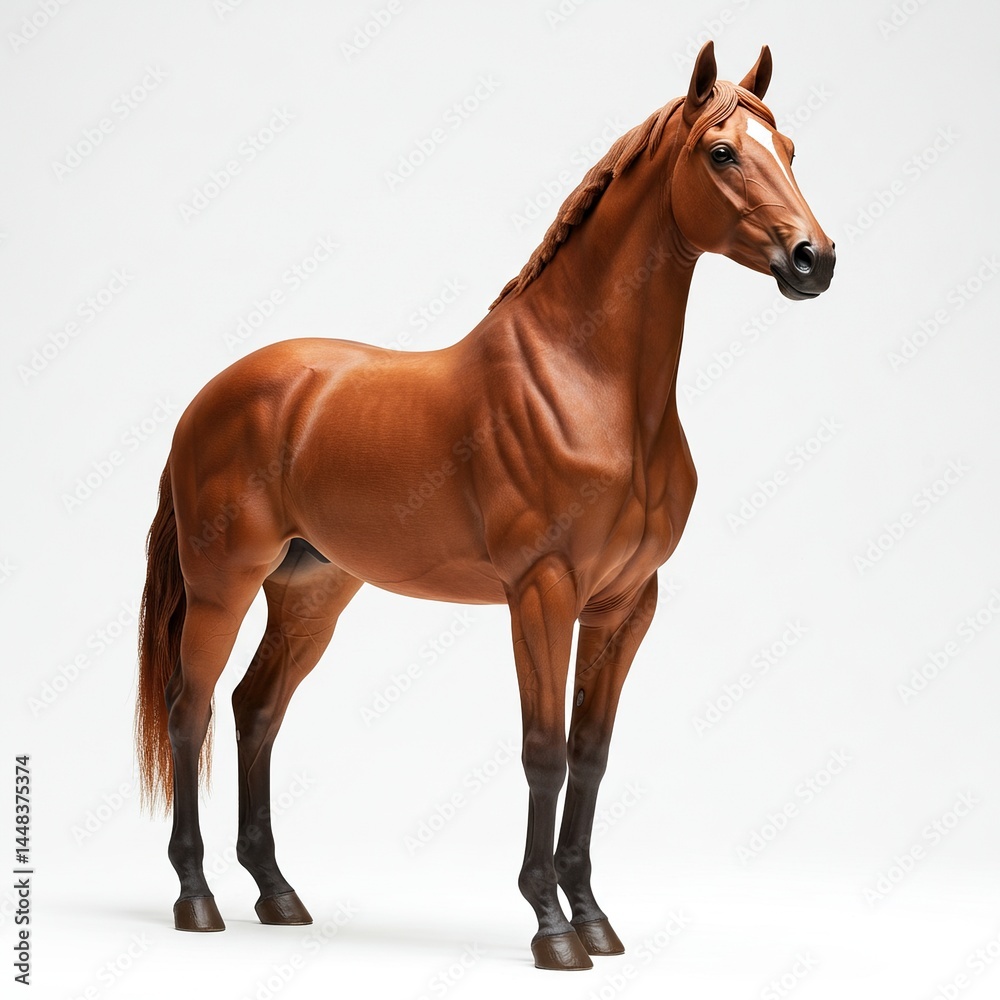 Obraz premium Chestnut Horse Standing Pose 3d Render Model