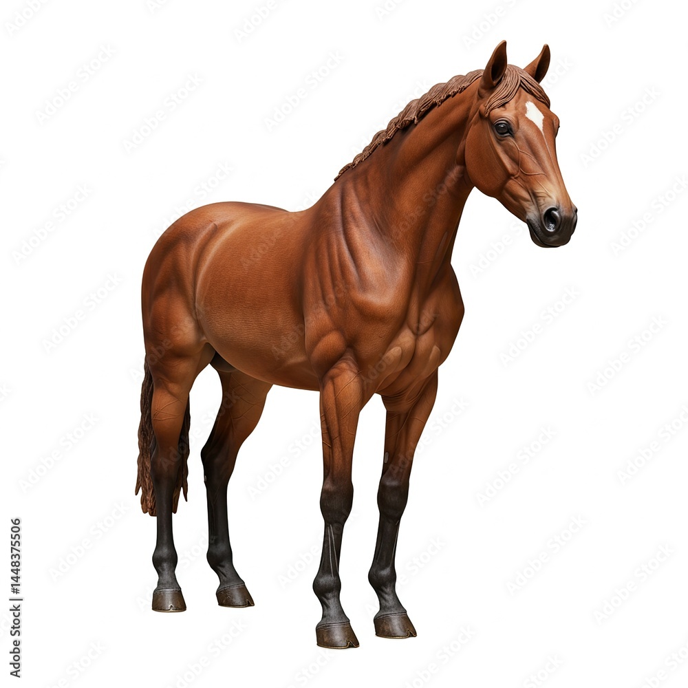 Obraz premium Brown Horse Standing Isolated White Background