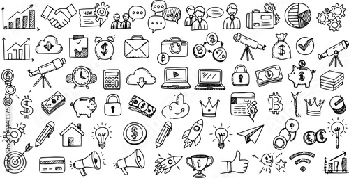 Hand-Drawn Business Finance and Startup Icons: Doodle Set for Web & Programing