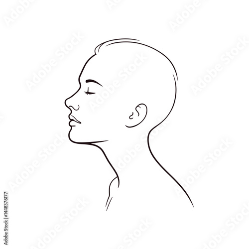 Woman's profile, line art, black and white, for wellness branding