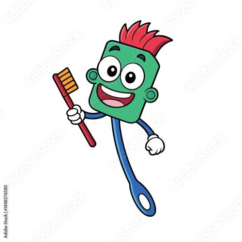 Funny Toothbrush – Line Art Vector on White Background