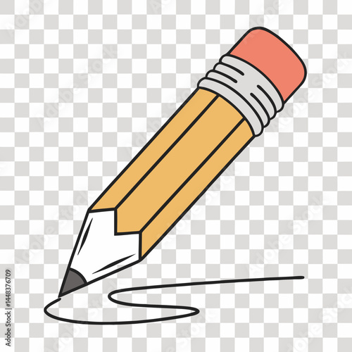 A yellow vector pencil icon with an eraser is a drawing tool for writing and art