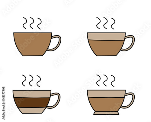 Cartoon Coffee Cups with Steam Illustration