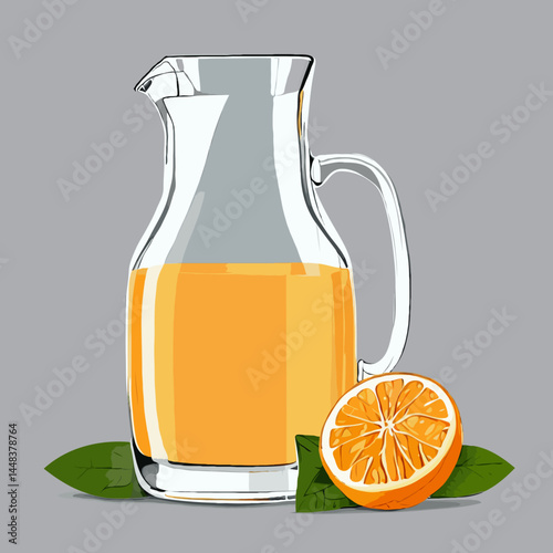 fresh orange juice in a jug and orange piece