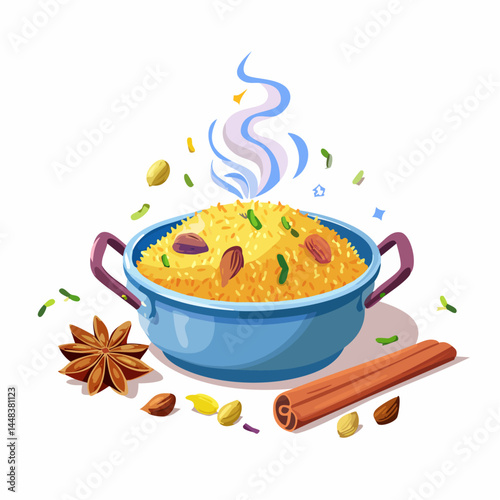 Traditional Indian Biryani with Aromatic Spices and Side Curry

