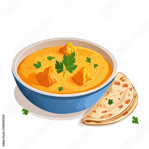Paneer Butter Masala with Chapati – Classic Indian Vegetarian Dish in Vector Style

