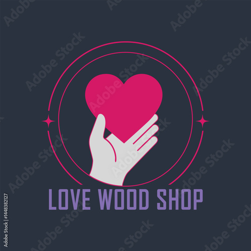 Love Wood Shop Logo – Heart in Hand Icon for Artisan Craft, Carpentry & Handmade Branding