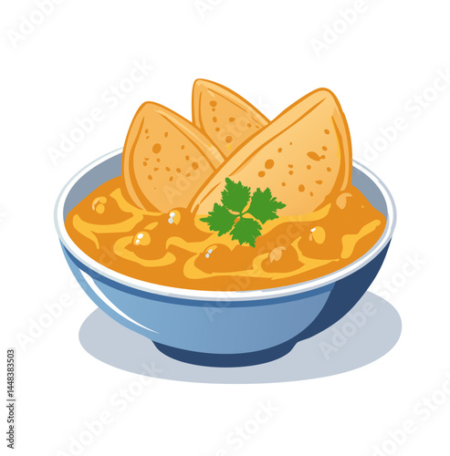 Indian Cashew Curry with Chapati – Traditional Vegetarian Meal Vector Illustration

