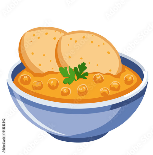 Indian Cashew Curry with Chapati – Traditional Vegetarian Meal Vector Illustration

