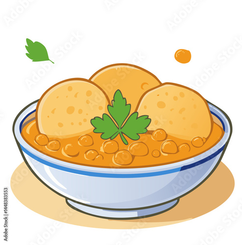 Indian Cashew Curry with Chapati – Traditional Vegetarian Meal Vector Illustration

