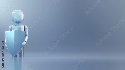 Digital Guardian Holding Shield in Abstract Background