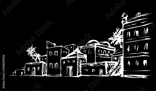 Ancient Arabic city. Vector drawing