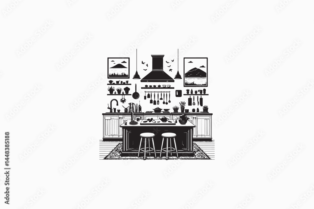 Naklejka premium A Kitchen Island furniture vector silhouettes image adobe illustrator .eps