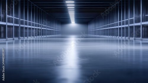Dark Industrial Warehouse Interior with Empty Floor Space