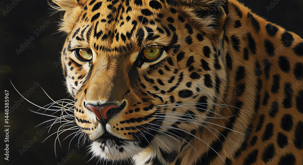 Fototapeta premium Majestic Leopard: A Close-Up Portrait of a Wild Cat