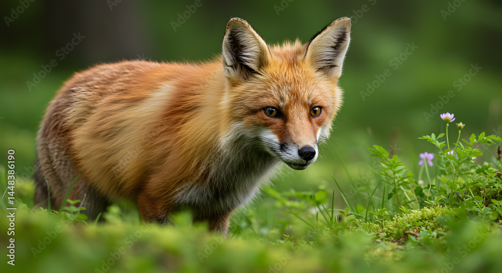 Fototapeta premium Majestic Red Fox in Lush Green Forest