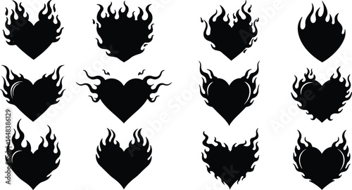 Vector design set, flames and fire, acid neo tribal shapes, y2k elements and abstract illustrations