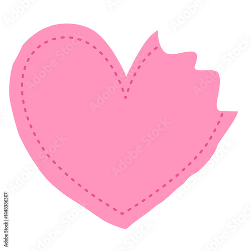 pink heart shape with a dashed outline and torn. common symbol of broken heart and and sadness