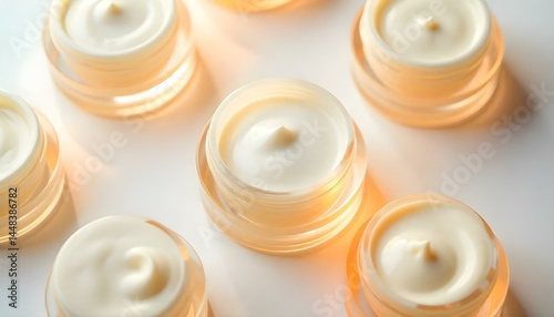 Wallpaper Mural top view of jars with cosmetic cream on white surface Torontodigital.ca