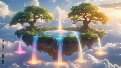 Tranquil Island in the Clouds with Magical Colors and Soft Light