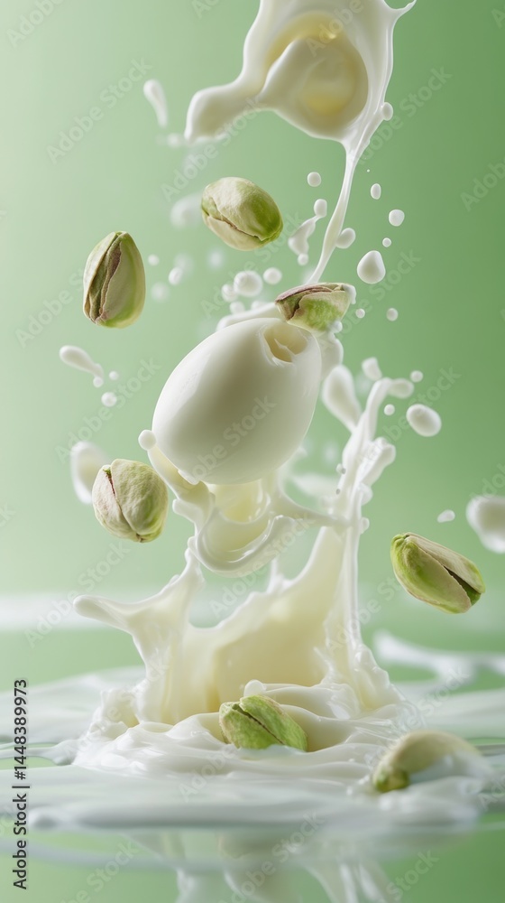 Naklejka premium Elegant pistachio milk splash with white chocolate eskimo scene