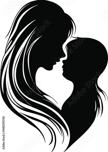 Silhouette of mother and child in heart shape for Mother's Day