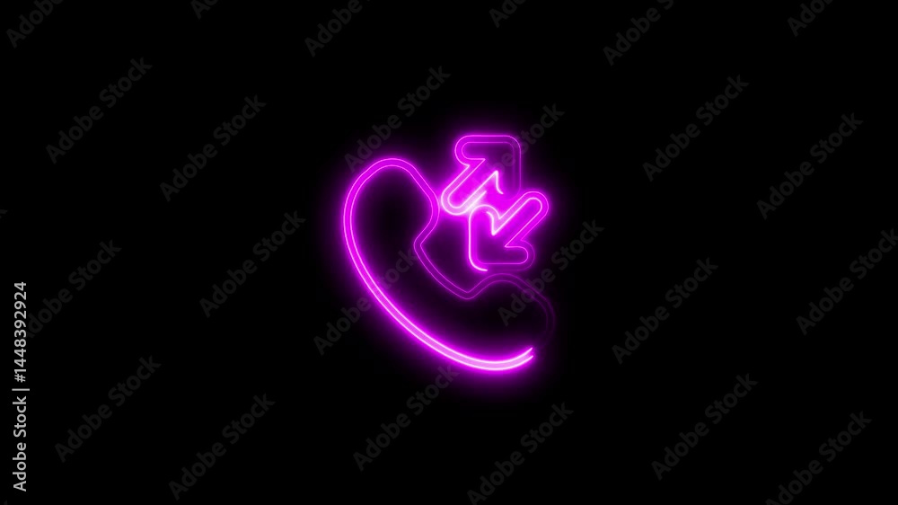 Glowing neon telephone call icon animation against a black background Glowing neon telephone call icon animation against a black background
