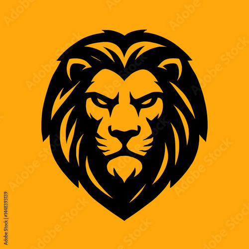 Vector Illustration of Majestic Lion Head Logo on Orange Background
