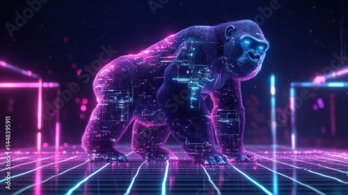 Digital Gorilla.  Neon glow.  Tech-infused