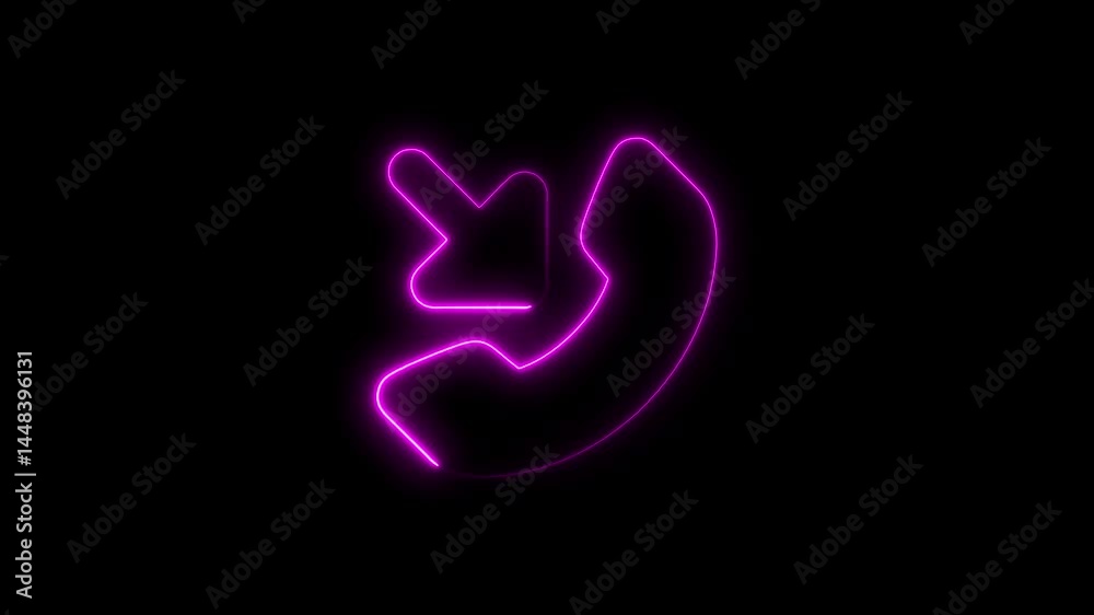 Glowing neon phone symbol against black background represents communication and tech Glowing neon phone symbol against black background represents communication and tech