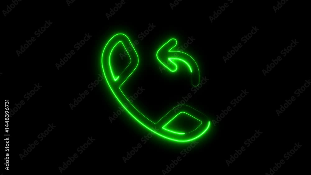 Glowing neon green phone icon with arrow on black background animation Glowing neon green phone icon with arrow on black background animation