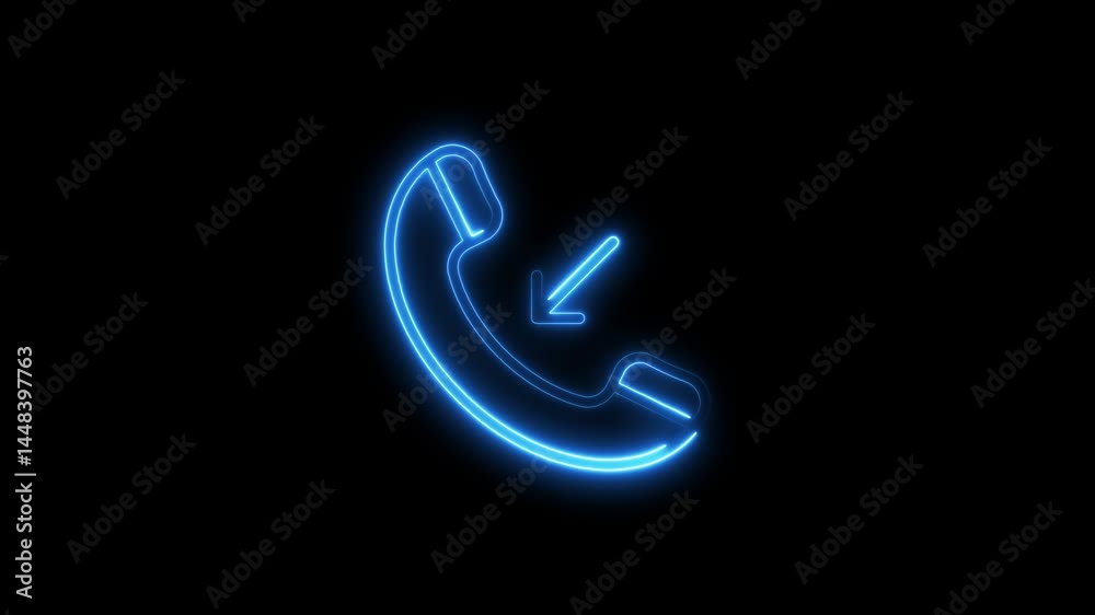 Animated incoming call icon with neon blue glowing effect on black background