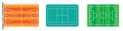 Basketball court and play field for game with ball, Soccer field outline vector icon.  team match gym, floor competition scoring, tactic equipment, training zone