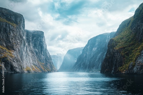 Norway's majestic landscape with fjord and mountain backdrop.