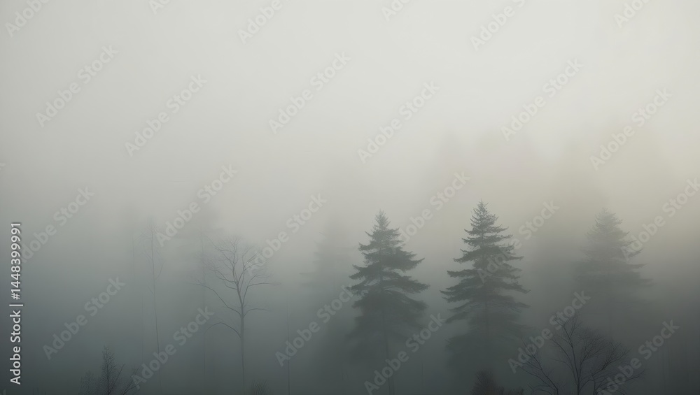 Fototapeta premium Dense fog in conifer forest