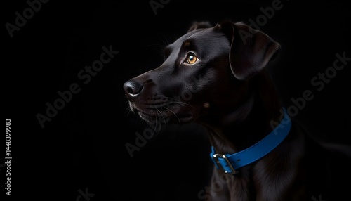Wallpaper Mural pooch dark dog in blue collar isolated on black Torontodigital.ca