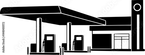 Gas station icon. Black silhouette. Front and side view. Vector simple flat graphic illustration. Isolated object on white background.

