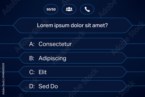 Classic Quiz Show Graphic with Lifelines and Answer Boxes
