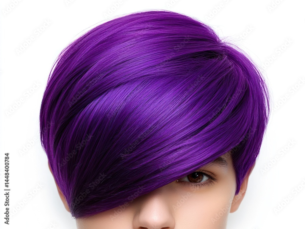 trendy stylish purple hair wig isolated on a white background