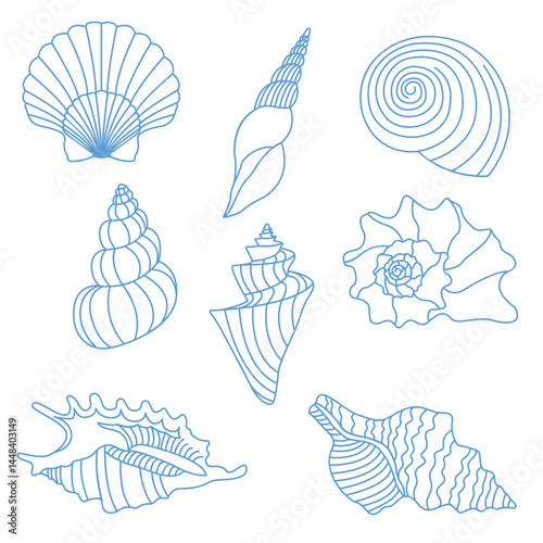 Bohemian linear logos, icons and symbols. Seashell design templates, geometric abstract design elements for decoration. Vector illustration