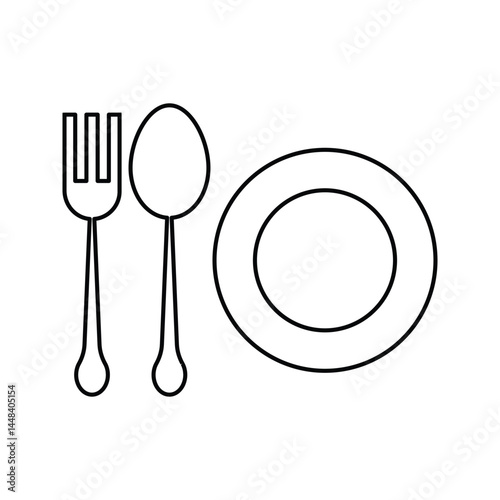 Cutlery icon. Spoon, forks, plate. restaurant business concept, vector illustration