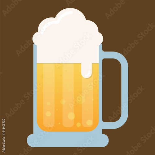 Beer mug.A glass of beer.Golden chill drinks, beverage with foam isolated on brown background.Vector graphic element.