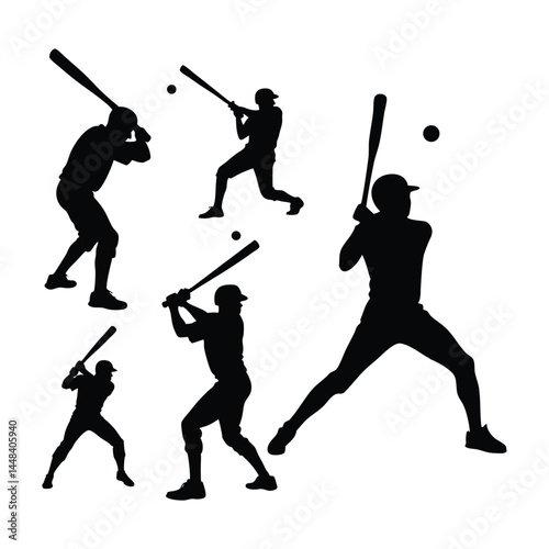 Set of Baseball player silhouettes, Baseball batter.