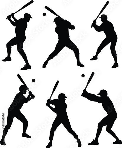 Set of Baseball player silhouettes, Baseball batter.