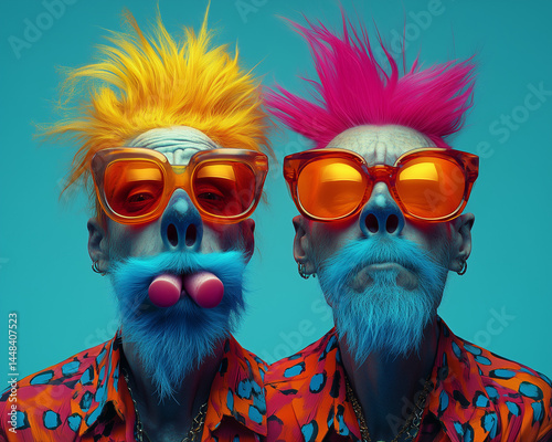 Blue Comedy Chaos: Two Clumsy Characters in a Hilarious Predicament

