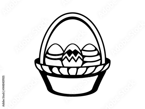Easter Egg Basket Vector Illustration  Black and White Line Art Design for Holiday and Seasonal Decor. Christian Easter Tradition .