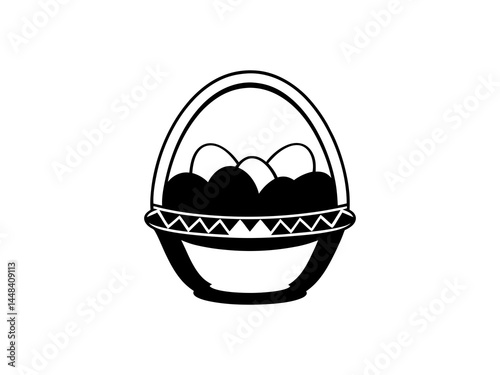 Easter Egg Basket Vector Illustration  Black and White Line Art Design for Holiday and Seasonal Decor. Christian Easter Tradition .