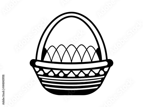 Elegant Easter Egg Basket Vector – Intricate Black and White Line Art Illustration for Religious Holiday, Spring Decor, and Seasonal Design Projects.